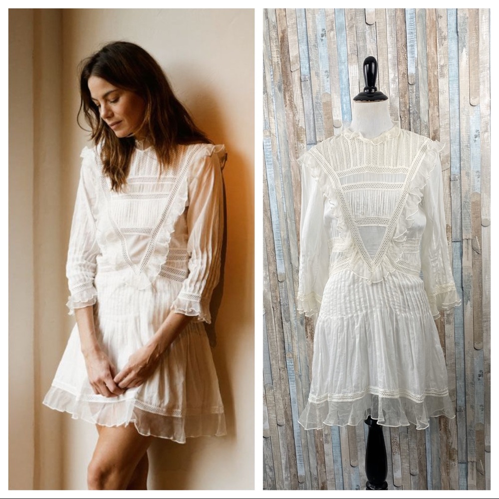 Doen XS Ivory Pleated Ruffle Paix Mini Dress Boho - Picture 1 of 8